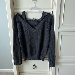 SHEIN gray sweater with lace detail, NWOT, size 2X